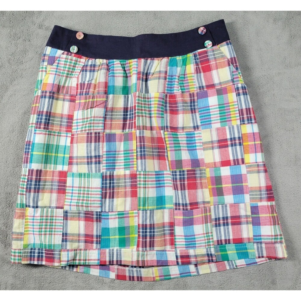 Bella Bliss Skirt Womens Medium Plaid A-Line Preppy Elastic Buttons SAMPLE
